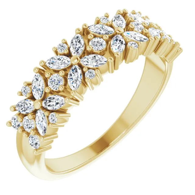 0.60 ct. Marquise And Round Diamond Floral Design Wedding Band