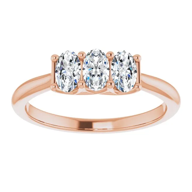 0.63 ct. Oval Cut Diamond 3 Stone Wedding Band Trellis Setting