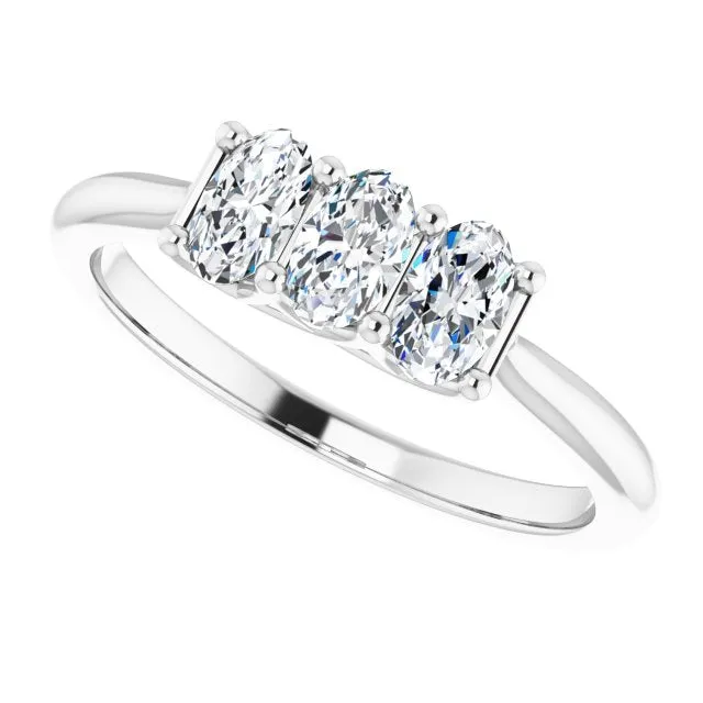 0.63 ct. Oval Cut Diamond 3 Stone Wedding Band Trellis Setting
