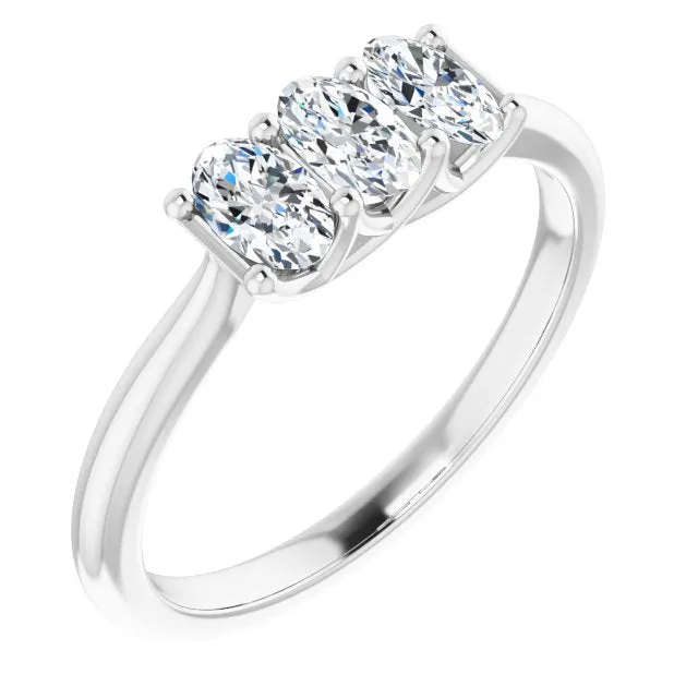 0.63 ct. Oval Cut Diamond 3 Stone Wedding Band Trellis Setting