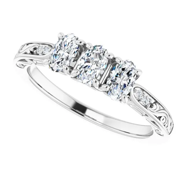 0.65 ct. Oval & Round Cut Diamond Filigree Accent Wedding Band