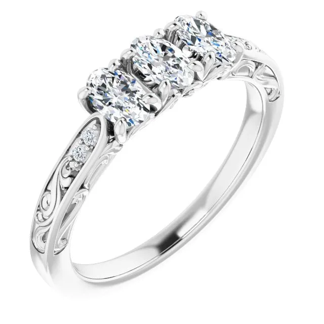 0.65 ct. Oval & Round Cut Diamond Filigree Accent Wedding Band