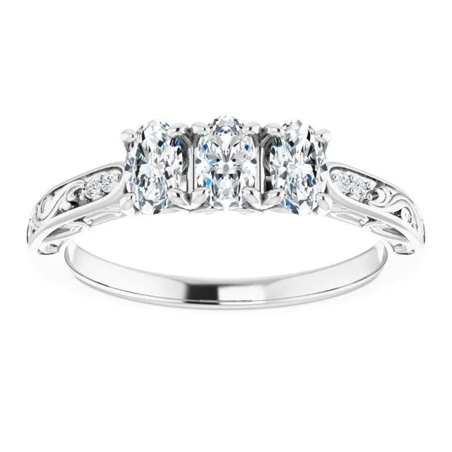 0.65 ct. Oval & Round Cut Diamond Filigree Accent Wedding Band