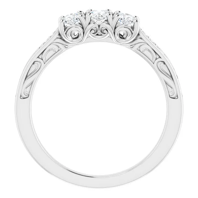 0.65 ct. Oval & Round Cut Diamond Filigree Accent Wedding Band