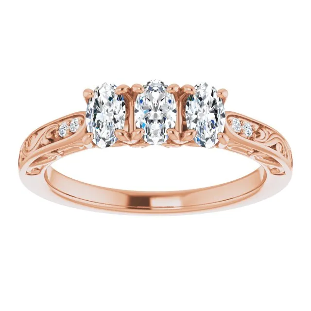 0.65 ct. Oval & Round Cut Diamond Filigree Accent Wedding Band