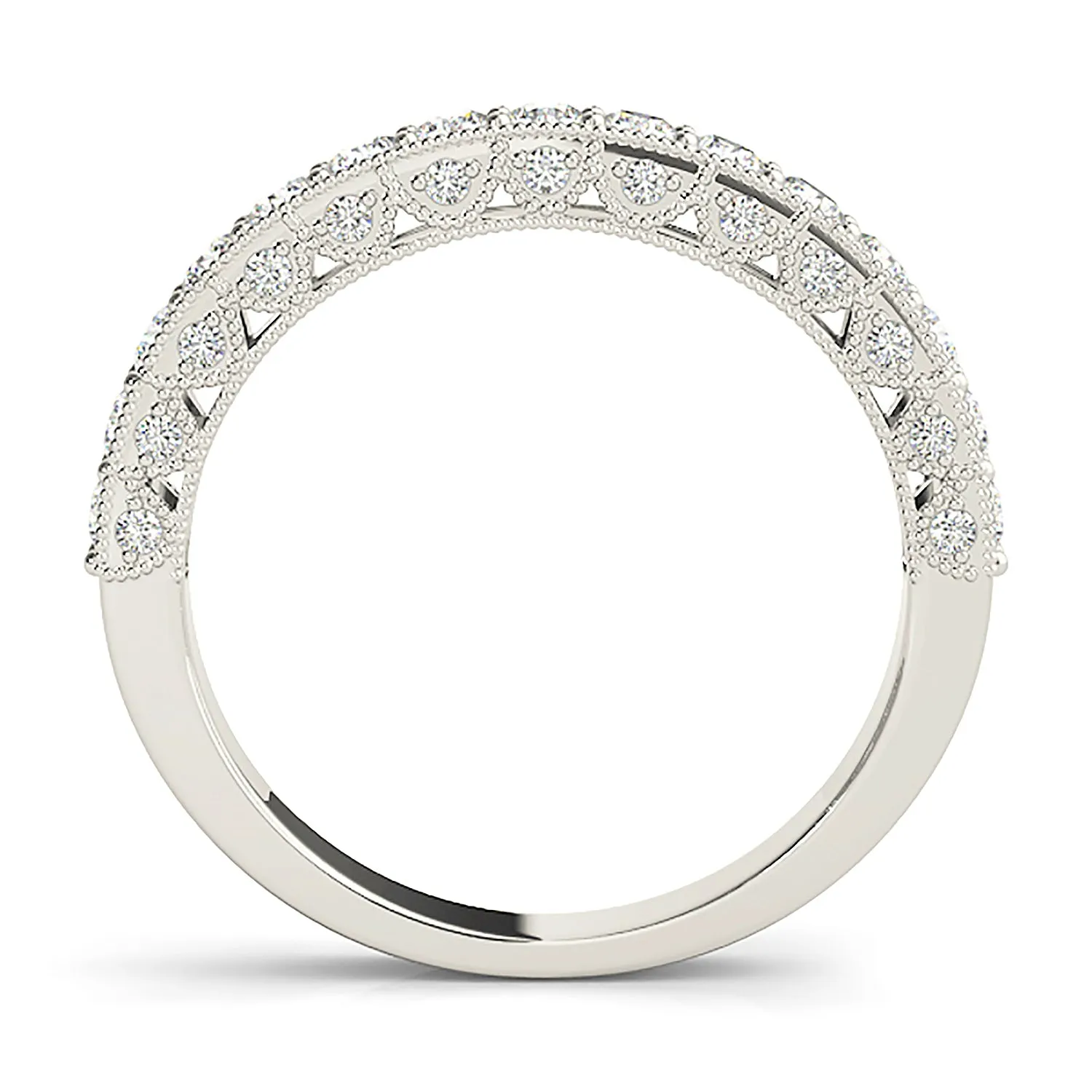 0.70 ctw. Round Diamond Wedding Band Hidden Side Diamonds, Milgrain Accent Ring