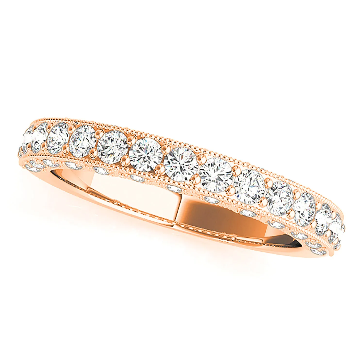 0.70 ctw. Round Diamond Wedding Band Hidden Side Diamonds, Milgrain Accent Ring