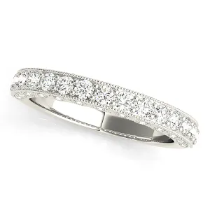 0.70 ctw. Round Diamond Wedding Band Hidden Side Diamonds, Milgrain Accent Ring