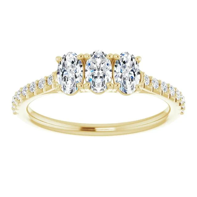 0.80 ct. Oval & Round Cut Diamond Wedding Band 3 Stone Style Ring