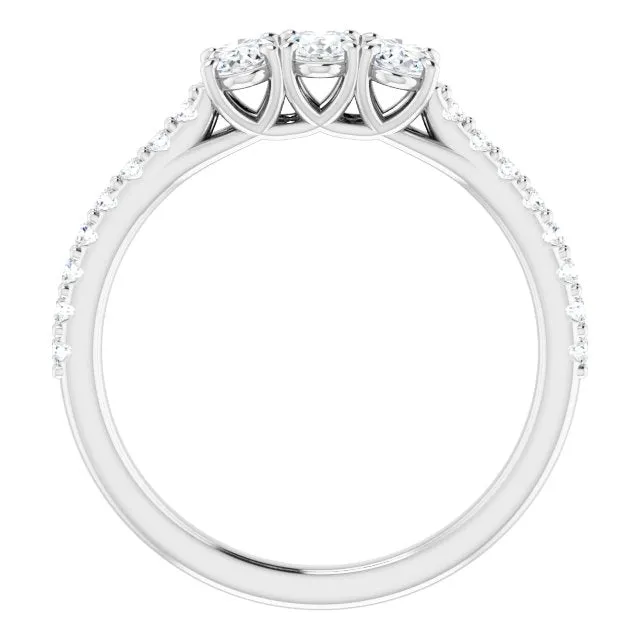 0.80 ct. Oval & Round Cut Diamond Wedding Band 3 Stone Style Ring