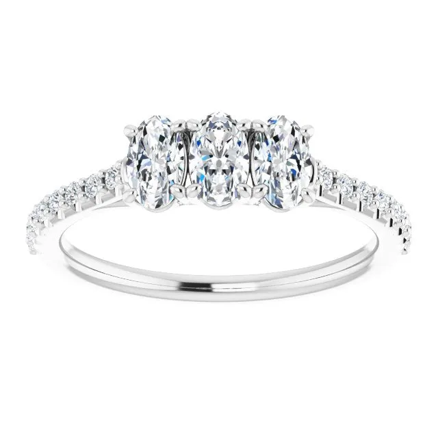 0.80 ct. Oval & Round Cut Diamond Wedding Band 3 Stone Style Ring