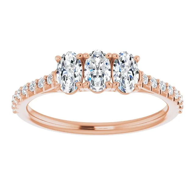 0.80 ct. Oval & Round Cut Diamond Wedding Band 3 Stone Style Ring