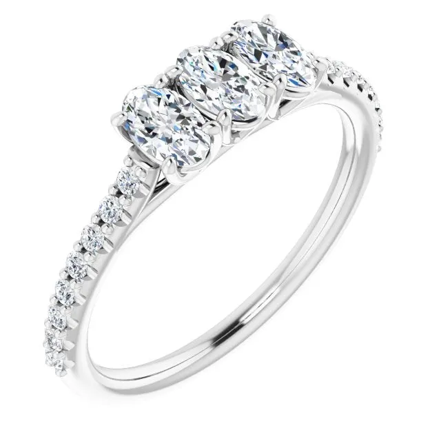 0.80 ct. Oval & Round Cut Diamond Wedding Band 3 Stone Style Ring