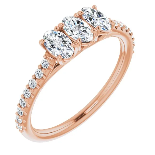 0.80 ct. Oval & Round Cut Diamond Wedding Band 3 Stone Style Ring