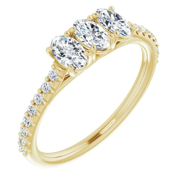 0.80 ct. Oval & Round Cut Diamond Wedding Band 3 Stone Style Ring