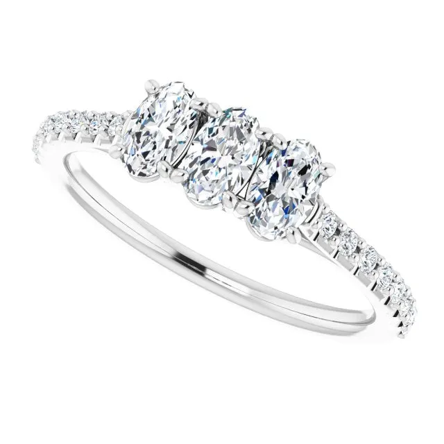 0.80 ct. Oval & Round Cut Diamond Wedding Band 3 Stone Style Ring