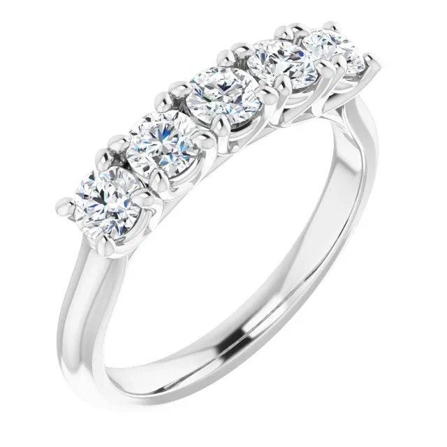0.85 ct.  Round Cut Diamond Wedding Band 5 Stone Anniversary Ring
