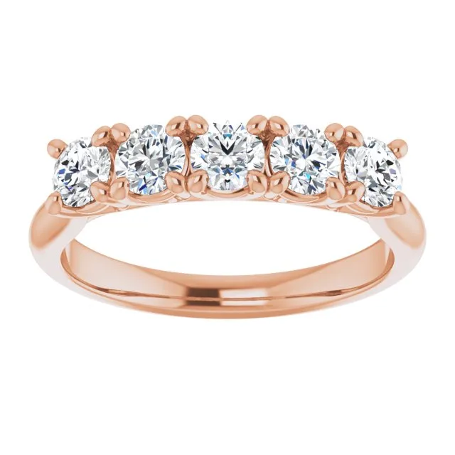 0.85 ct.  Round Cut Diamond Wedding Band 5 Stone Anniversary Ring