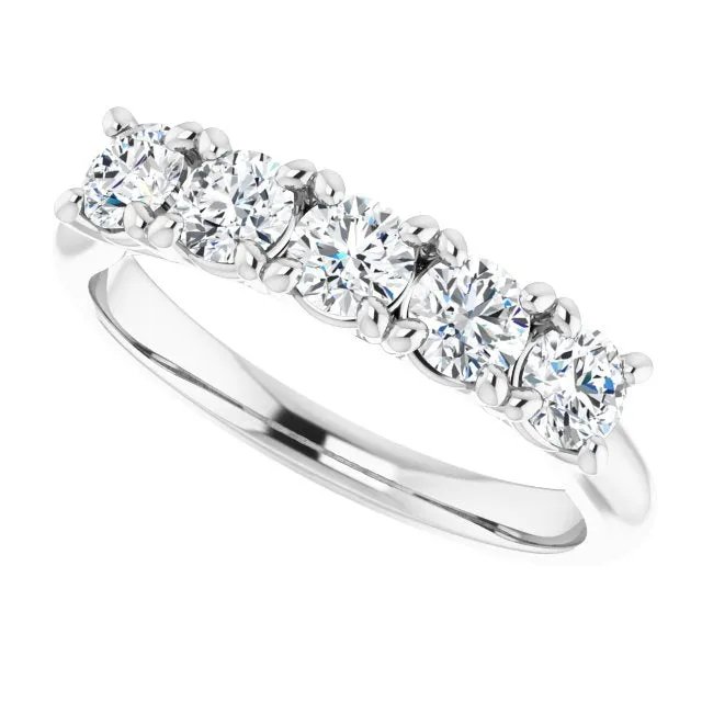 0.85 ct.  Round Cut Diamond Wedding Band 5 Stone Anniversary Ring