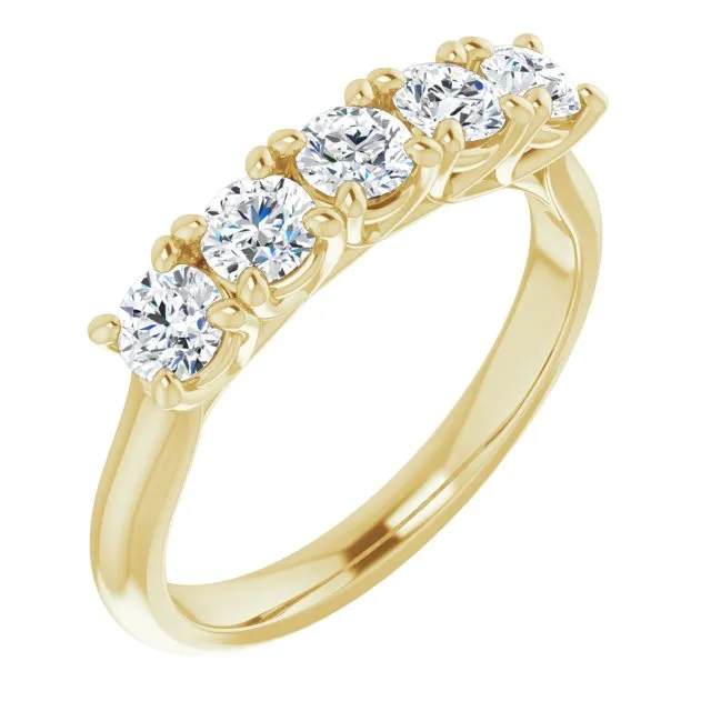 0.85 ct.  Round Cut Diamond Wedding Band 5 Stone Anniversary Ring