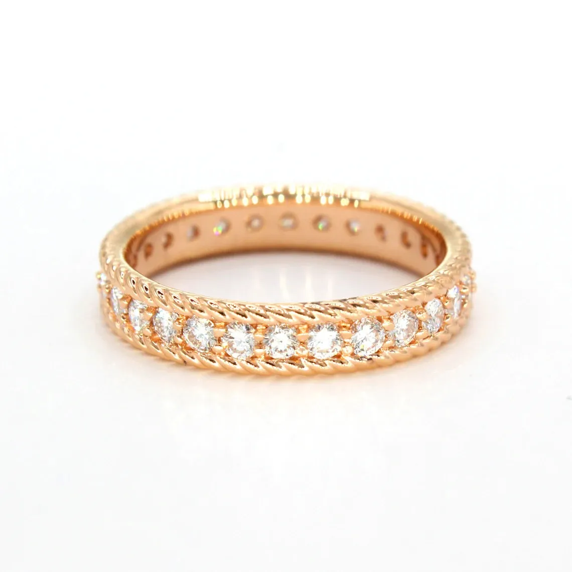 0.90 ct. Diamond Eternity Band, Rope Designed Edge Ring Vintage Inspired