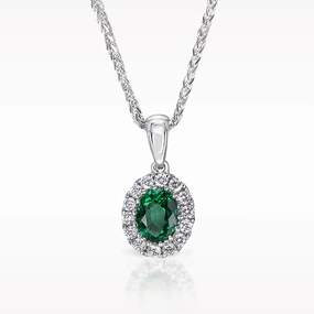0.26ct Emerald and Diamond White Gold Necklace
