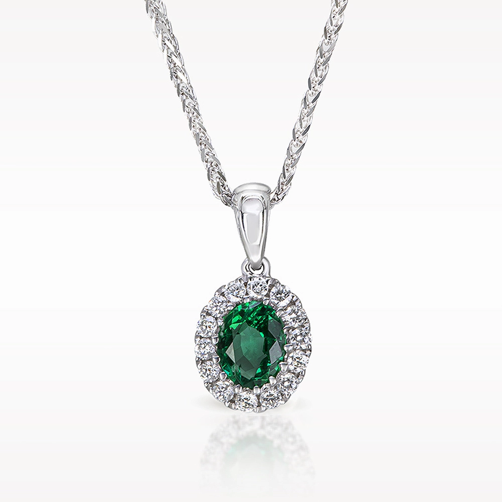 0.26ct Emerald and Diamond White Gold Necklace