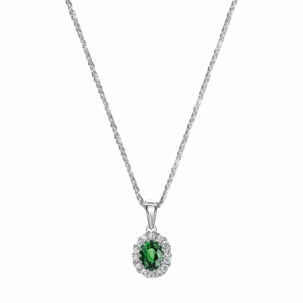 0.26ct Emerald and Diamond White Gold Necklace