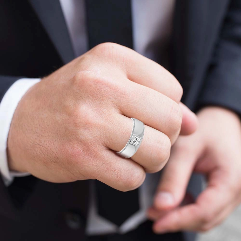 0.50 ct. Princess Diamond Milgrain Accent Men's Ring