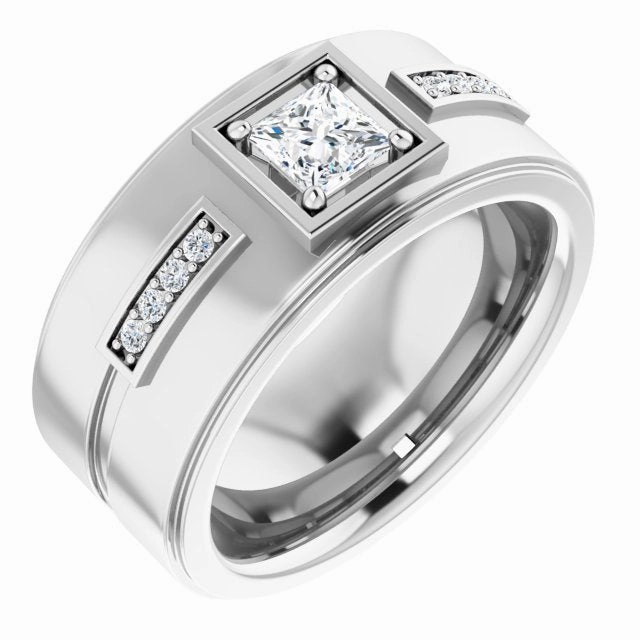 0.62 ctw Princess & Round Diamond Wide Men's Ring