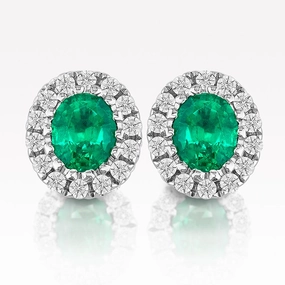 0.64ct Emerald and Diamond White Gold Earrings