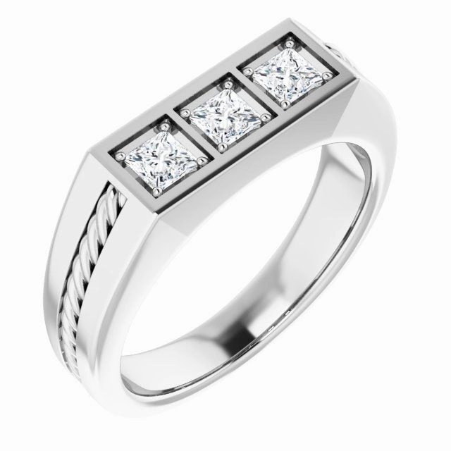 0.75 ctw Princess Diamond Design Men's Ring Rope Accented