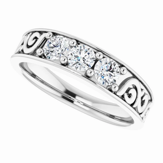 0.75 ctw Round Diamond Filigree Accent Men's Ring Vintage Inspired