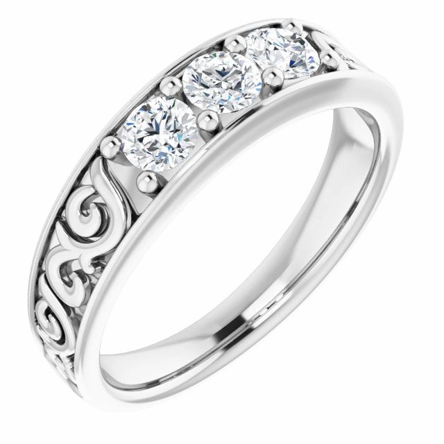 0.75 ctw Round Diamond Filigree Accent Men's Ring Vintage Inspired