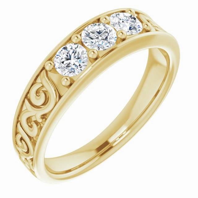 0.75 ctw Round Diamond Filigree Accent Men's Ring Vintage Inspired
