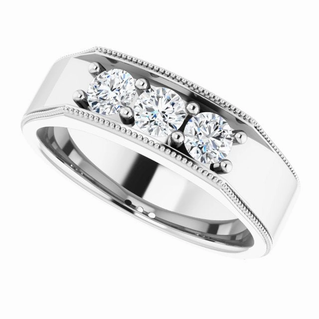 0.75 ctw Round Diamond Milgrain Accent Men's Ring