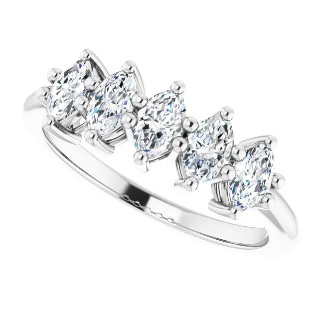 1.00 ct. Marquise Diamond Five Stone Band Classic Shared Prongs