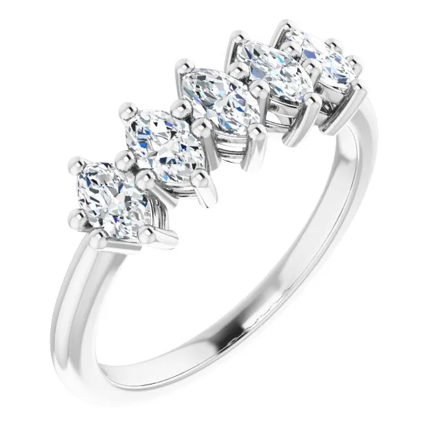 1.00 ct. Marquise Diamond Five Stone Band Classic Shared Prongs