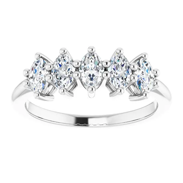 1.00 ct. Marquise Diamond Five Stone Band Classic Shared Prongs