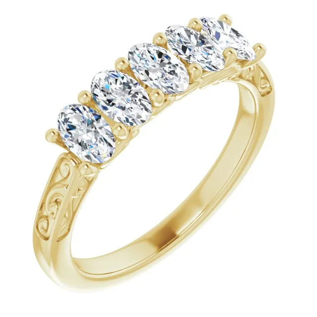 1.05 ct. Oval Cut Diamond Wedding Band 5 Stone Anniversary Ring