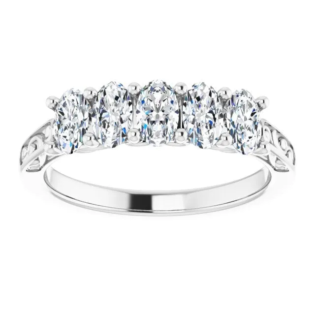 1.05 ct. Oval Cut Diamond Wedding Band 5 Stone Anniversary Ring