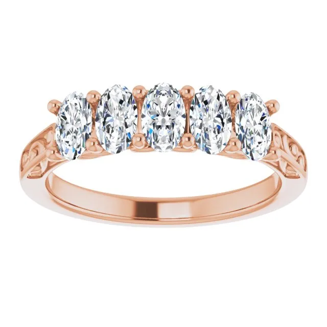 1.05 ct. Oval Cut Diamond Wedding Band 5 Stone Anniversary Ring
