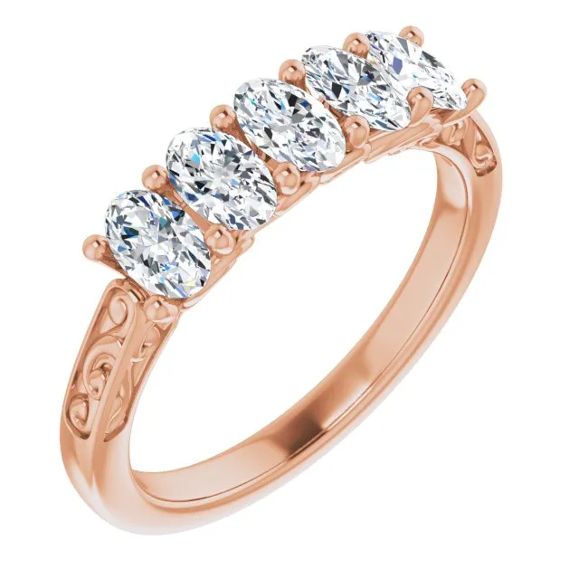1.05 ct. Oval Cut Diamond Wedding Band 5 Stone Anniversary Ring