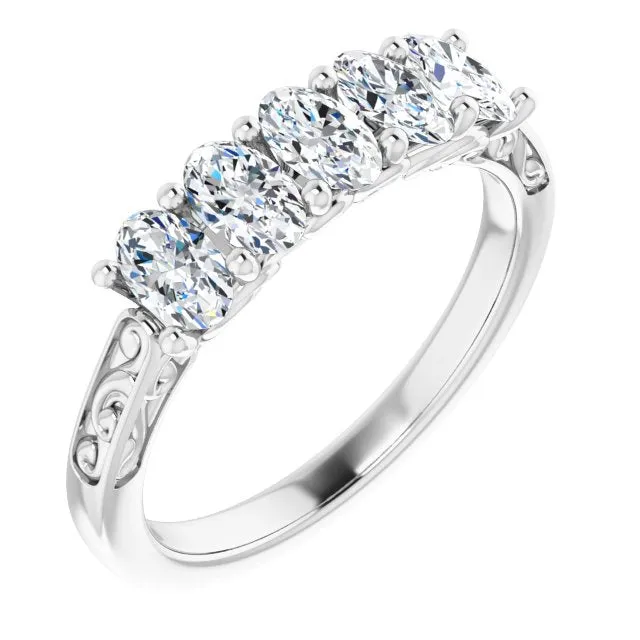 1.05 ct. Oval Cut Diamond Wedding Band 5 Stone Anniversary Ring