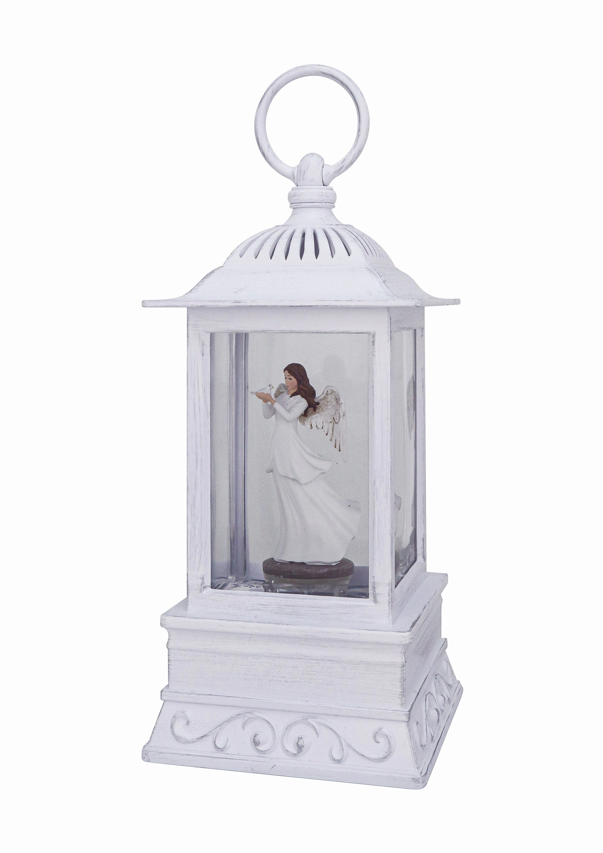 10.5" Heavenly White Angel with Dove Glitter Water Lantern
