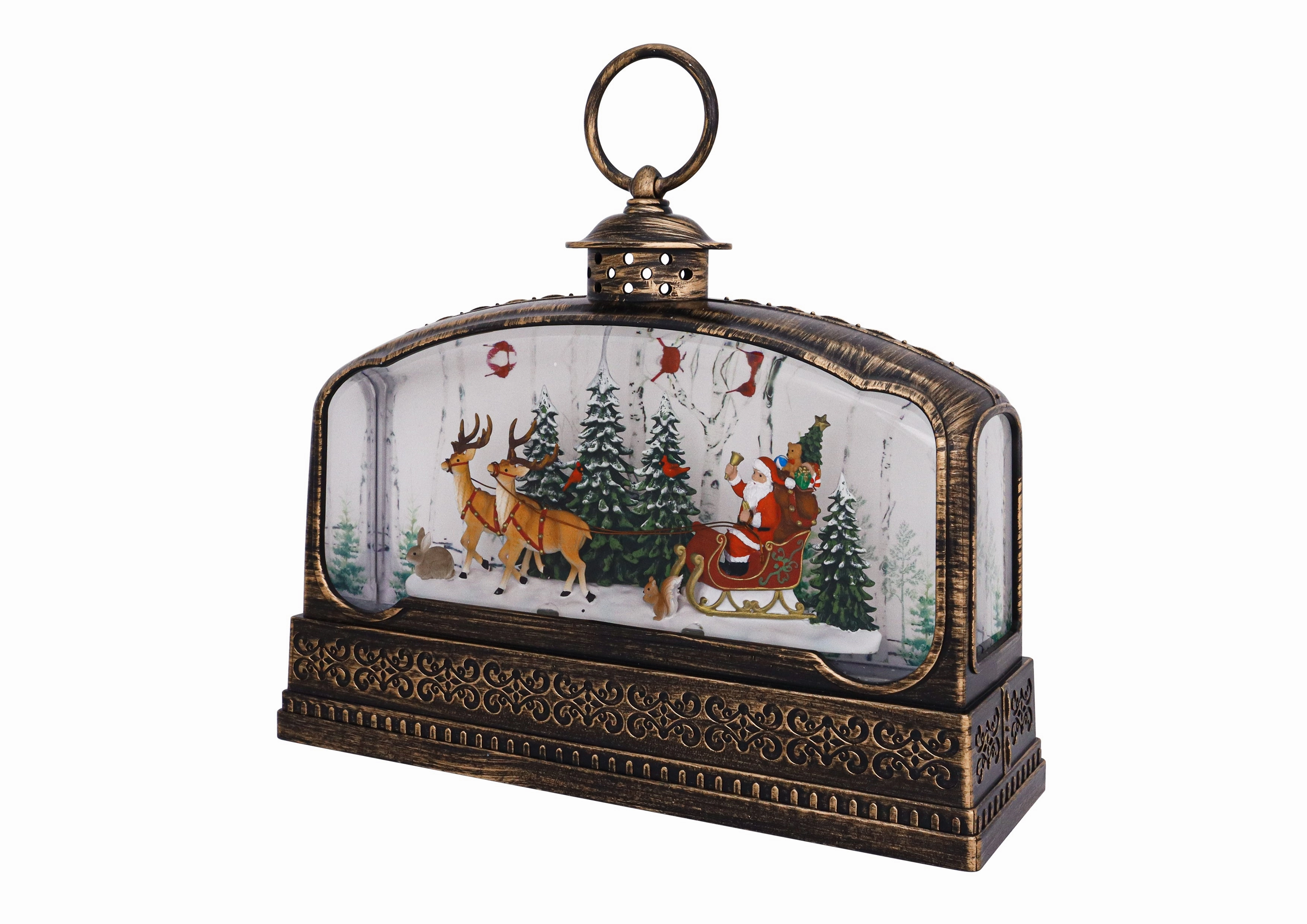 10" Extra W Santa's Sleigh Ride Glitter Lantern