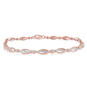 10K Rose Gold Milgrain Marquise Link Diamond Bracelet