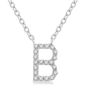10K White Gold B Initial Diamond Necklace