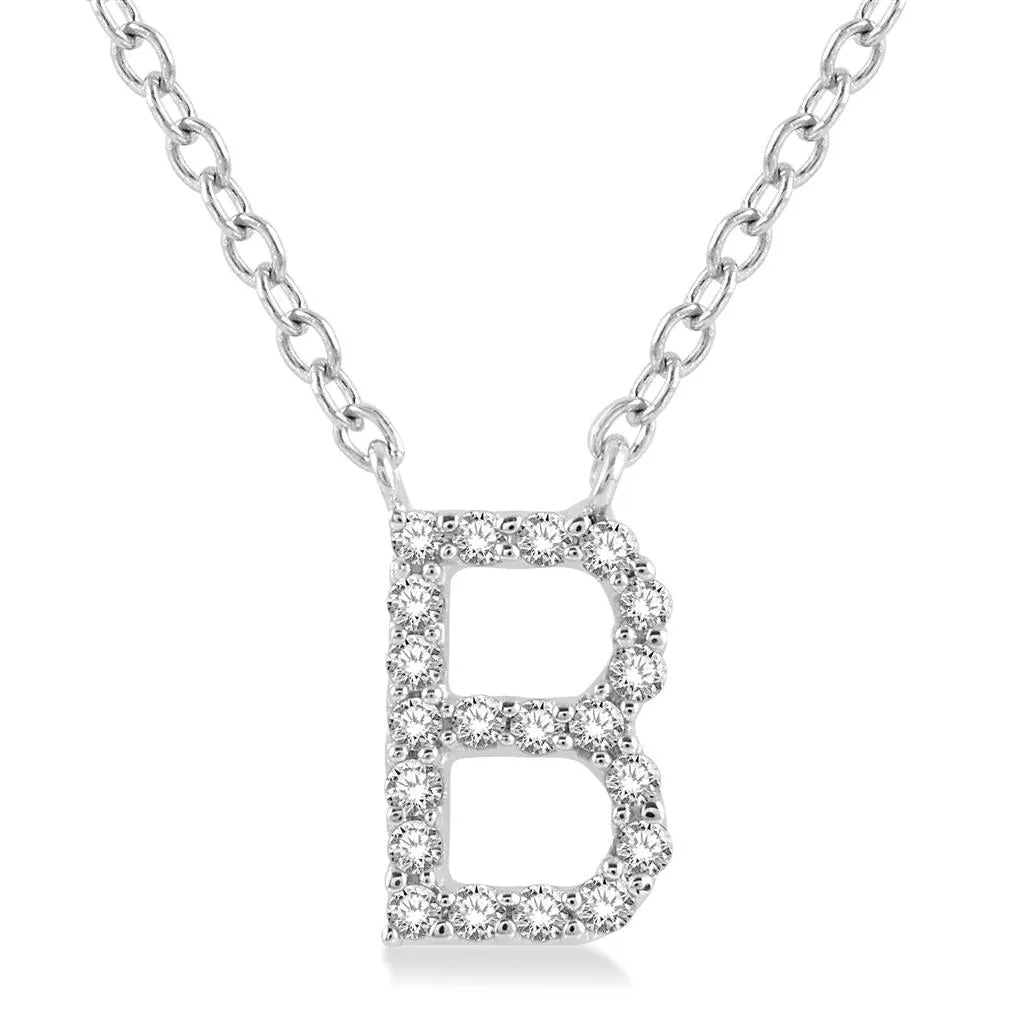 10K White Gold B Initial Diamond Necklace