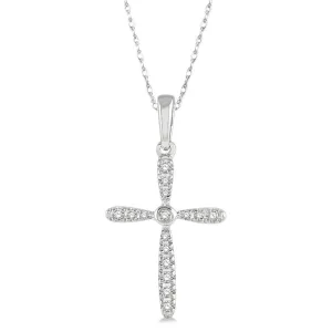 10K White Gold Diamond Cross Pendant Necklace
